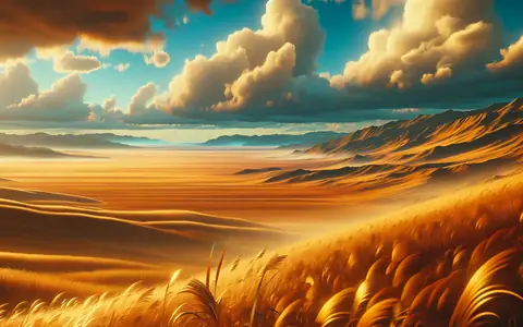 Golden grassland running flat to a wide sky: the Plains region of Titan Saga: Idle