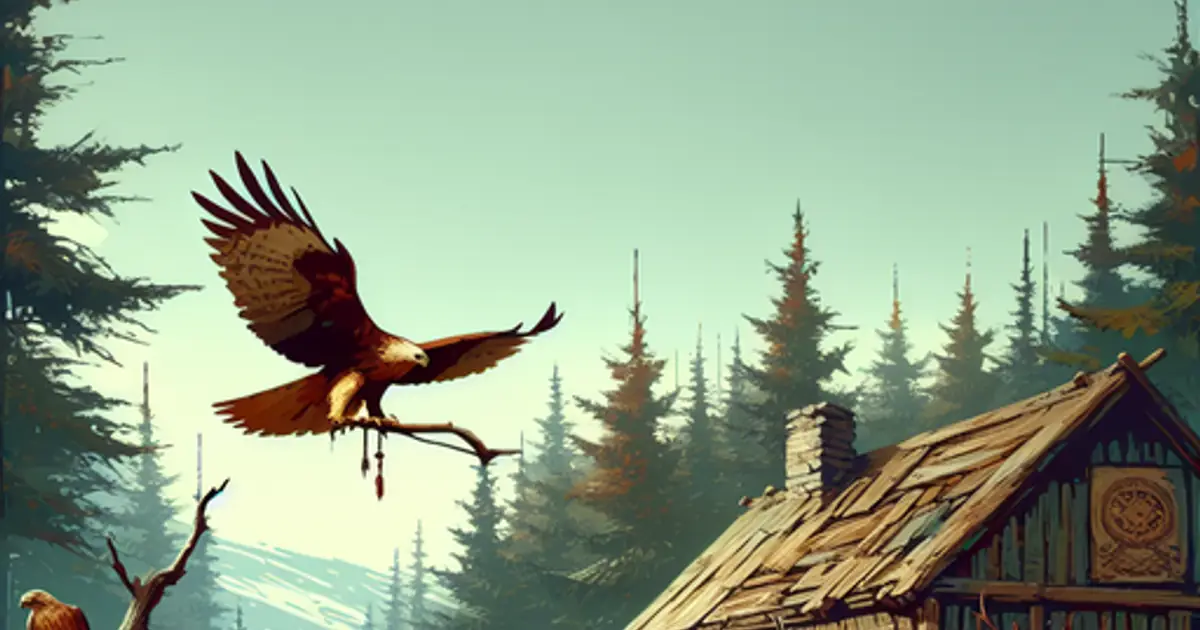 Fur-clad hunters gathering outside a snowbound lodge, the Hunter Conclave faction of Titan Saga: Idle