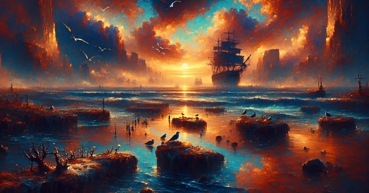 A heavy grey sea breaking against black cliffs, the coast that Stormbreak Fortress guards in Titan Saga: Idle